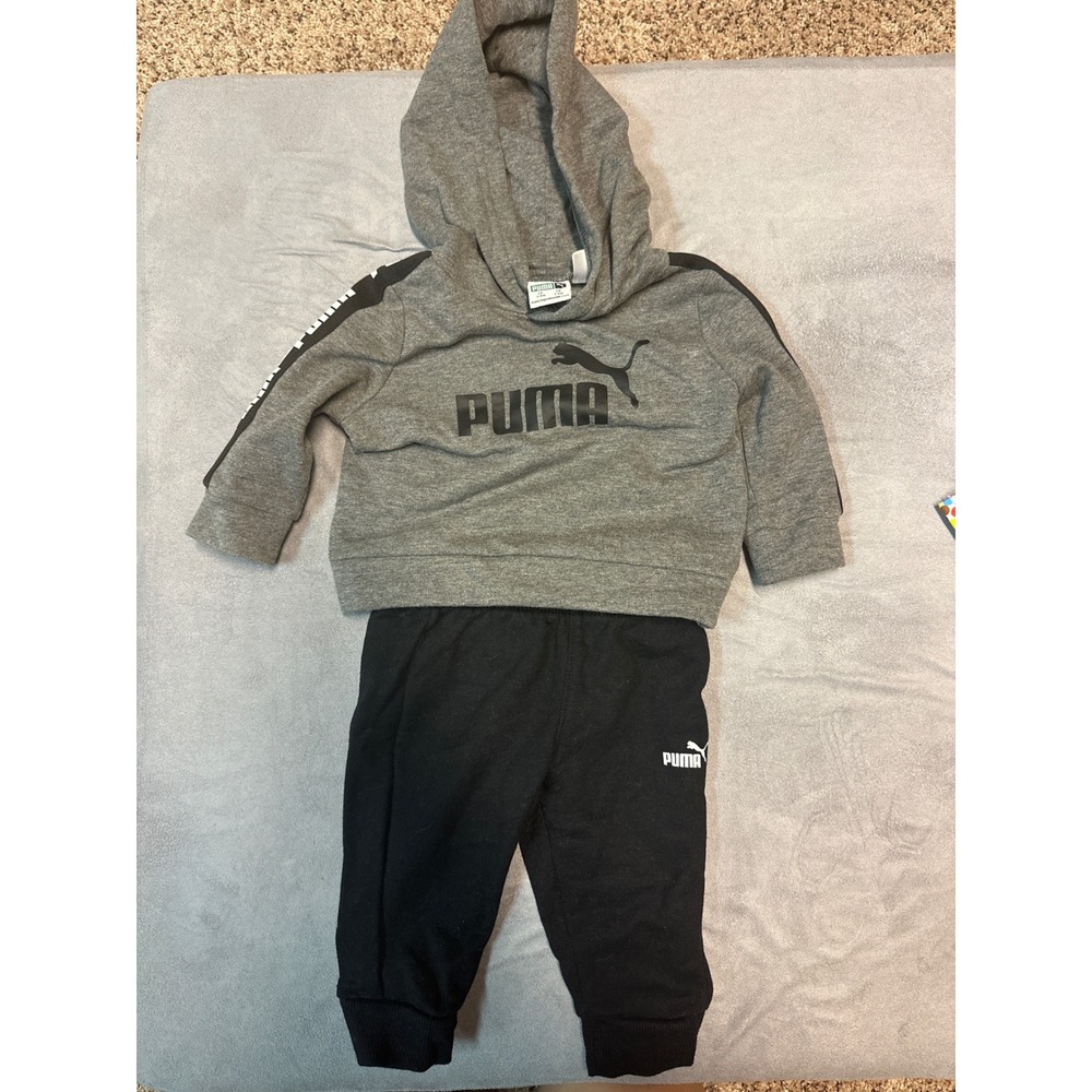 Puma Infant Tracksuit Set Hoodie & Pants‎ Logo Gray Black 3-6M